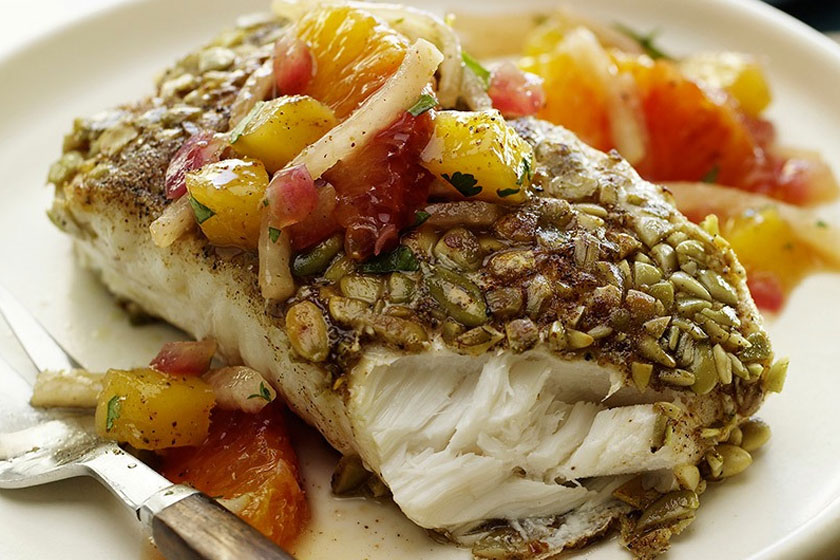 Herb crusted fish with jicama salad