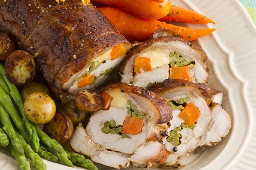 Pork Roulade with Squash Flower Cream Sauce
