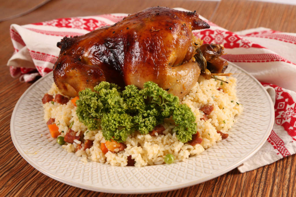 Whole Roast Chicken Inasal With Chorizo Rice Stuffing