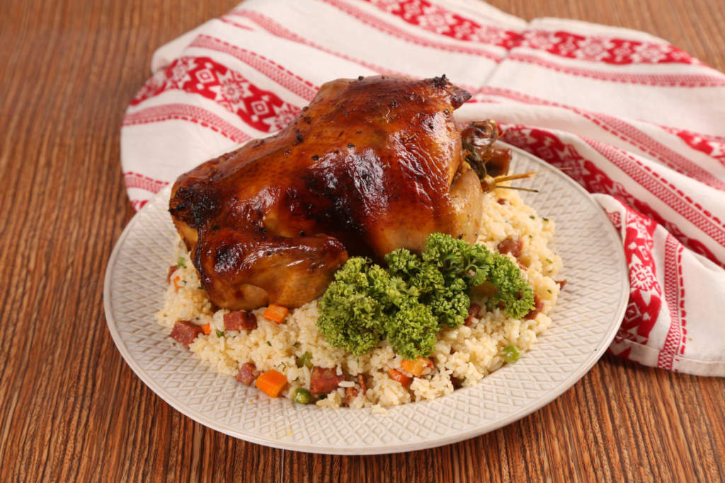 Whole Roast Chicken Inasal With Chorizo Rice Stuffing