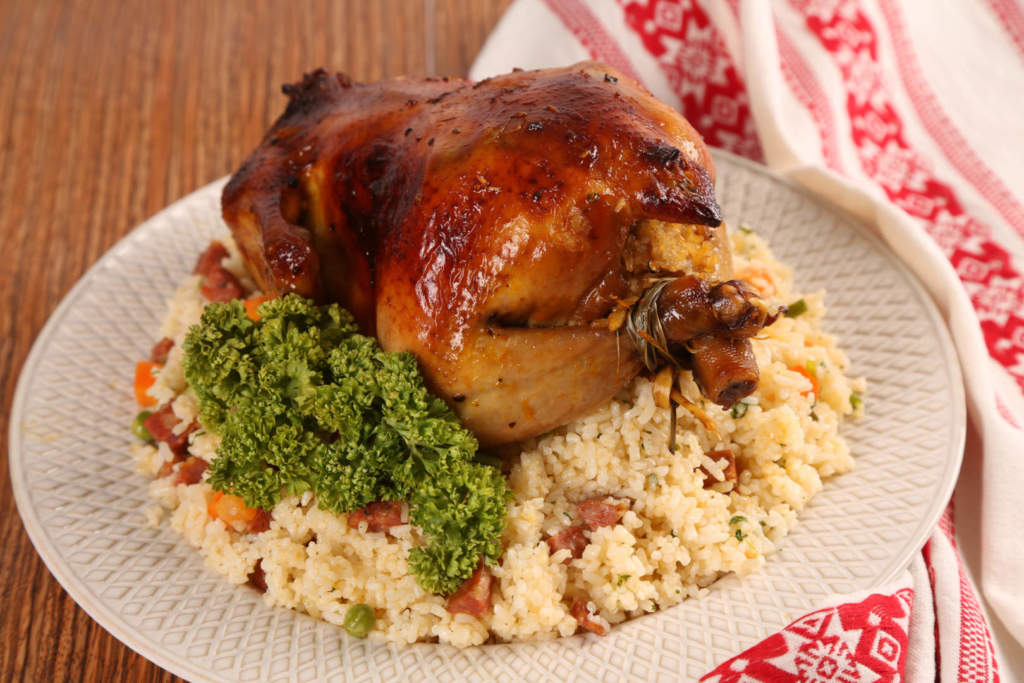 Whole Roast Chicken Inasal With Chorizo Rice Stuffing
