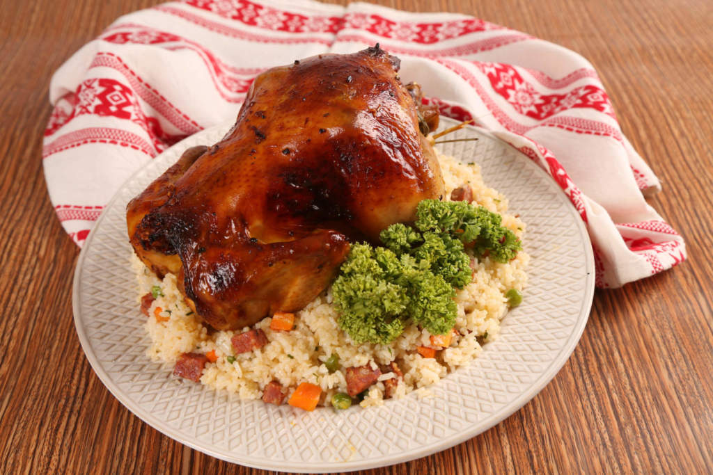 Whole Roast Chicken Inasal With Chorizo Rice Stuffing