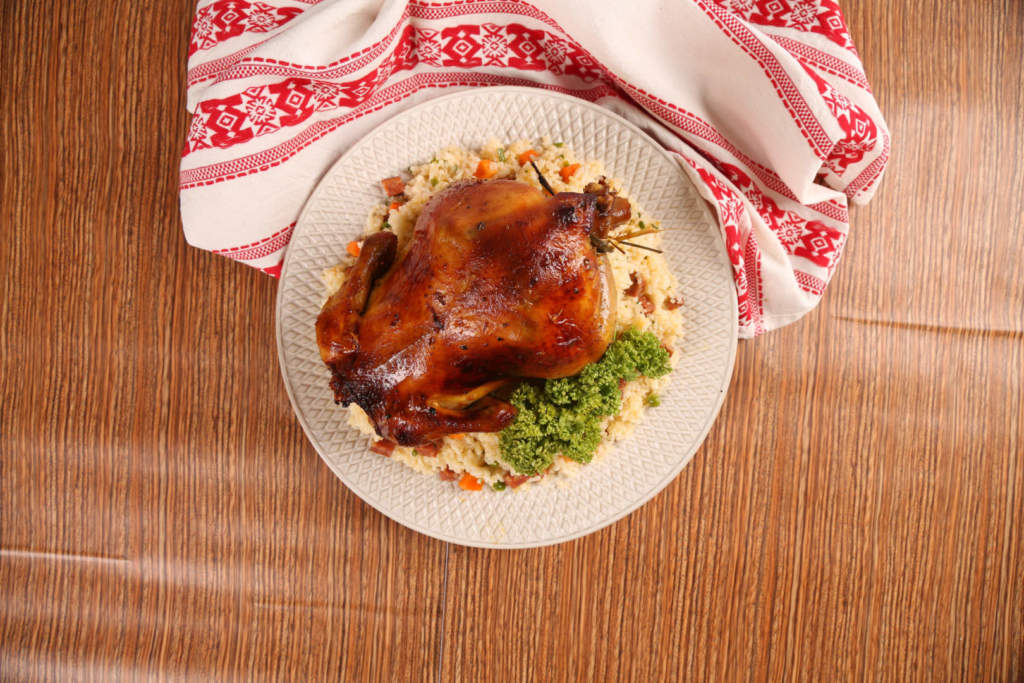 Whole Roast Chicken Inasal With Chorizo Rice Stuffing