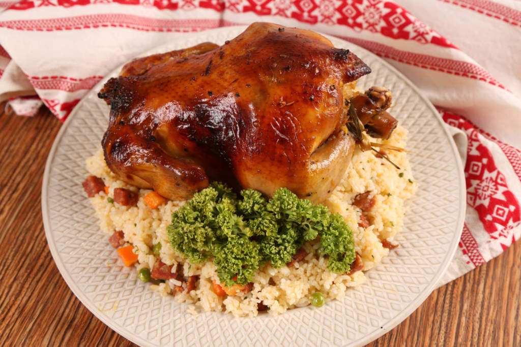 Whole Roast Chicken Inasal With Chorizo Rice Stuffing