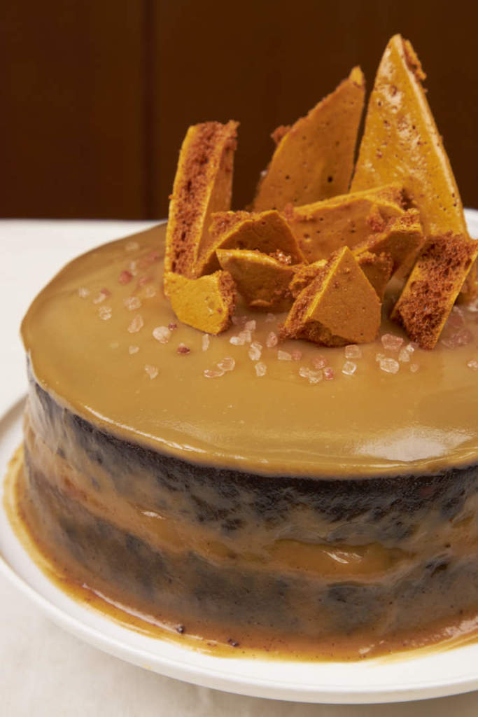 Decadent Salted Caramel Fudge Layered Chocolate Cake w Caramel Crunch
