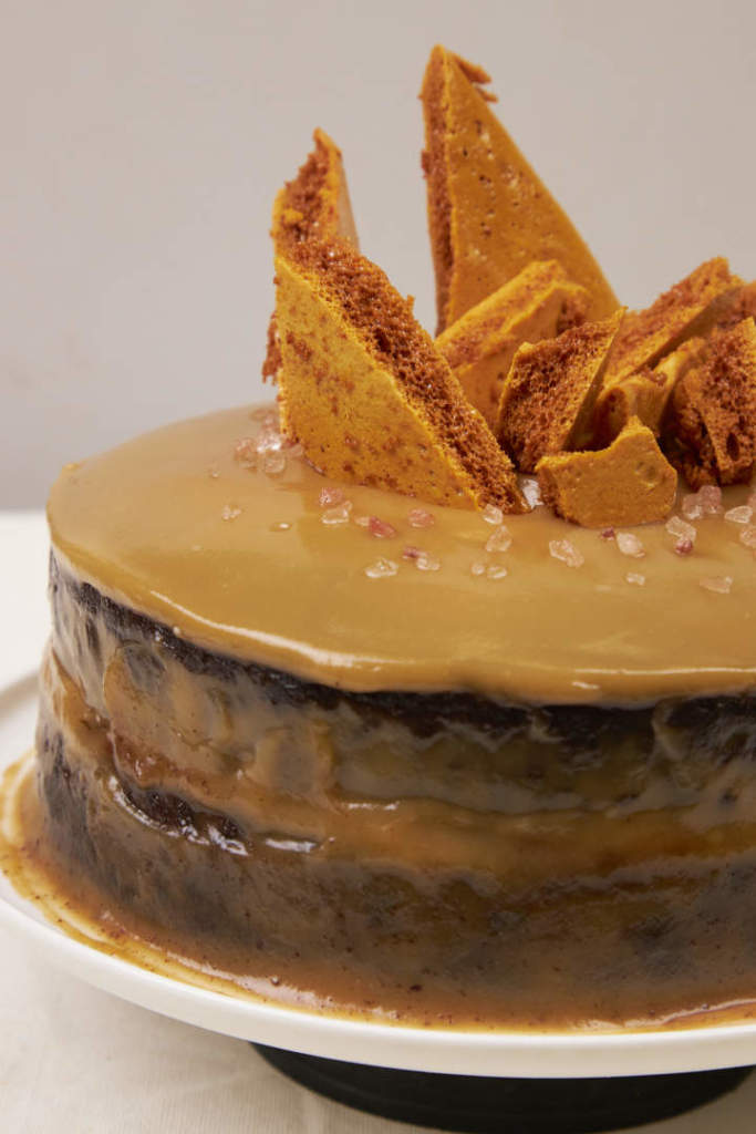 Decadent Salted Caramel Fudge Layered Chocolate Cake w Caramel Crunch
