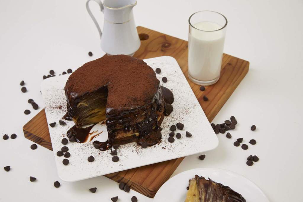 Chocolate Crepe Cake with Rum Custard Filling