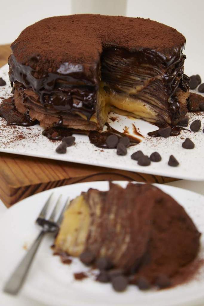 Chocolate Crepe Cake with Rum Custard Filling