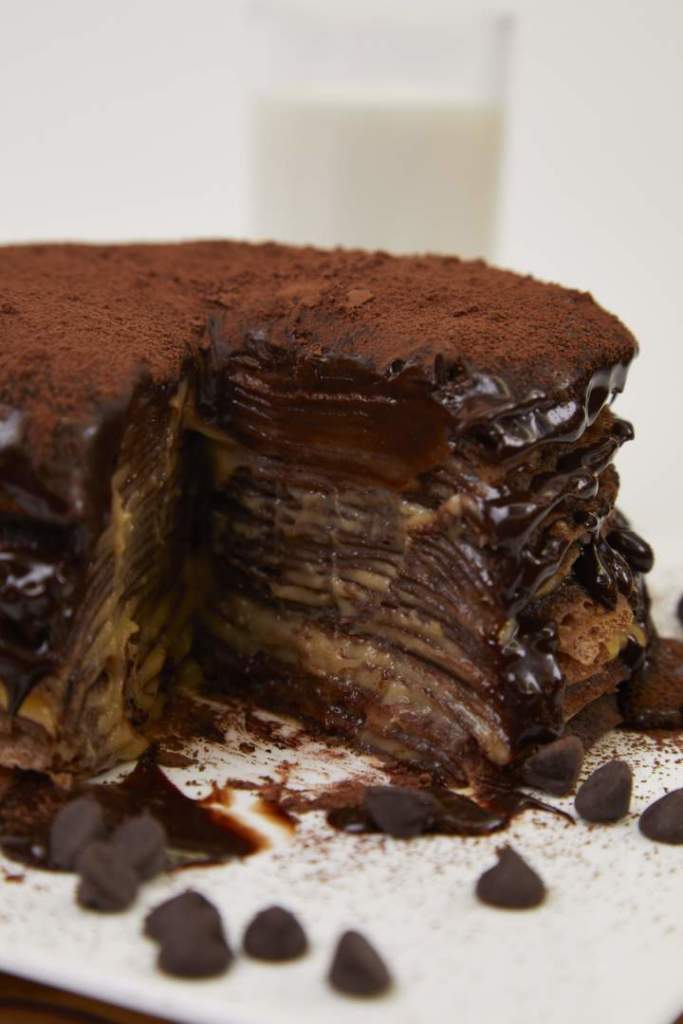 Chocolate Crepe Cake with Rum Custard Filling