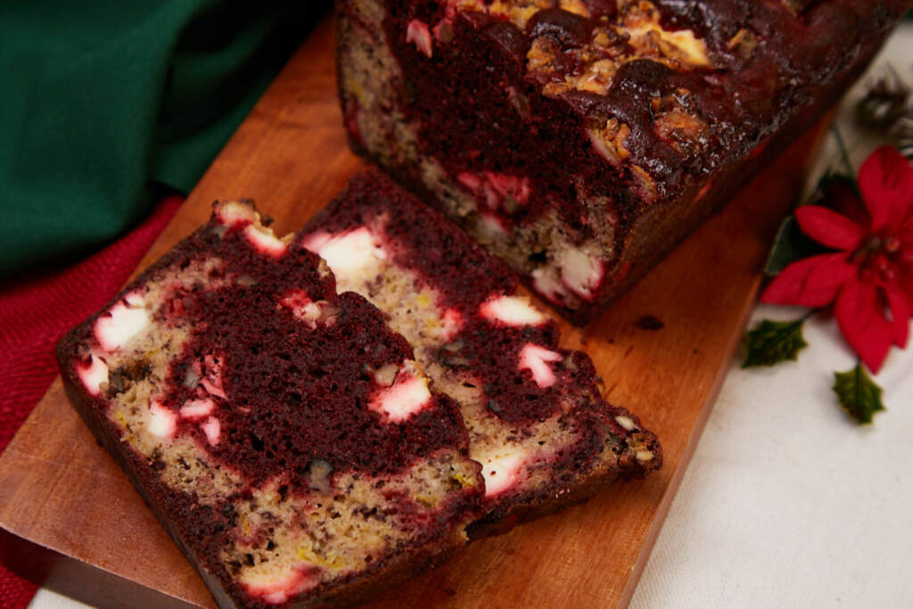 Banana & Red Velvet Walnut And Cream Cheese Loaf